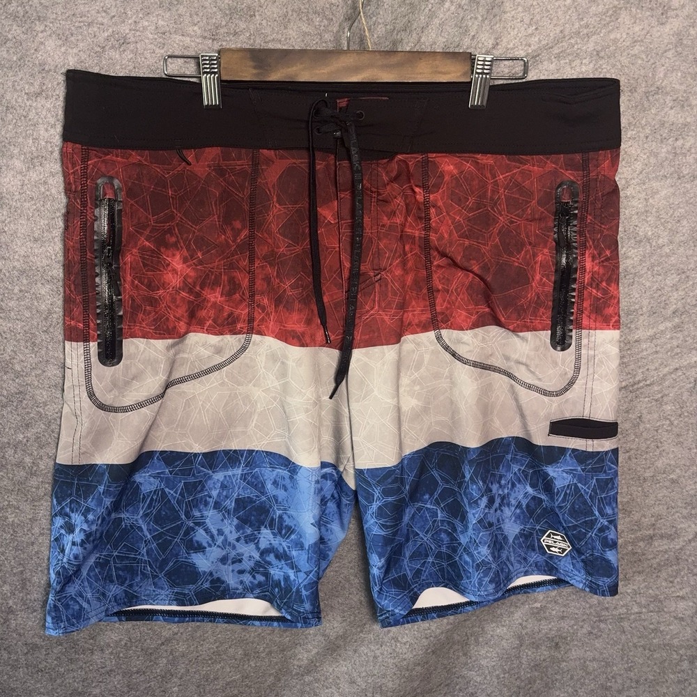 Pelagic Board Shorts Mens 38 Red White Blue Hydro Lite Pro USA Patriot
